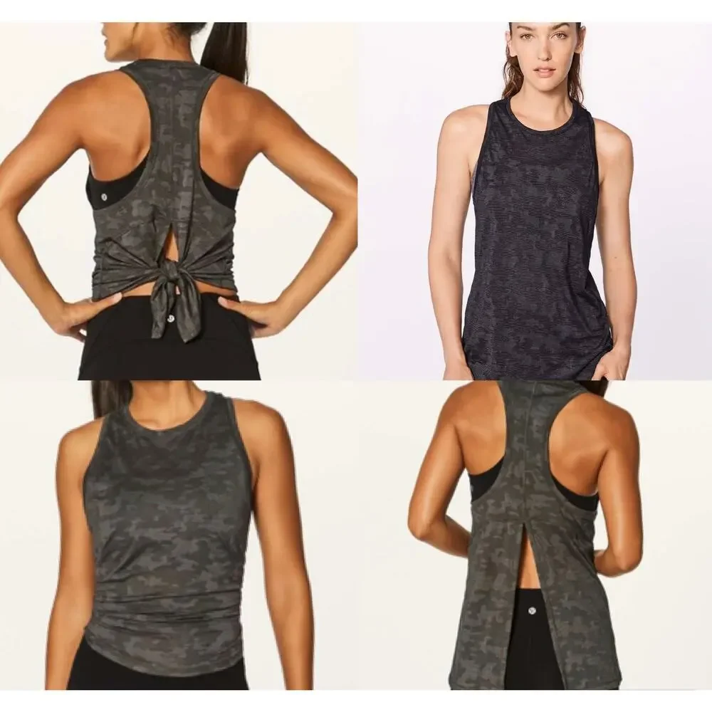 Lululemon Green Lightweight Miles Ahead Camo High Neck Tank